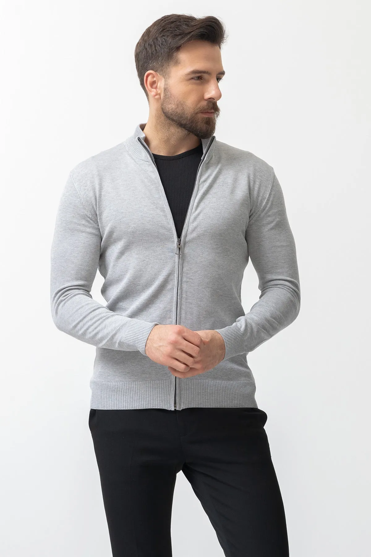 11227: Cardigan: Light Grey