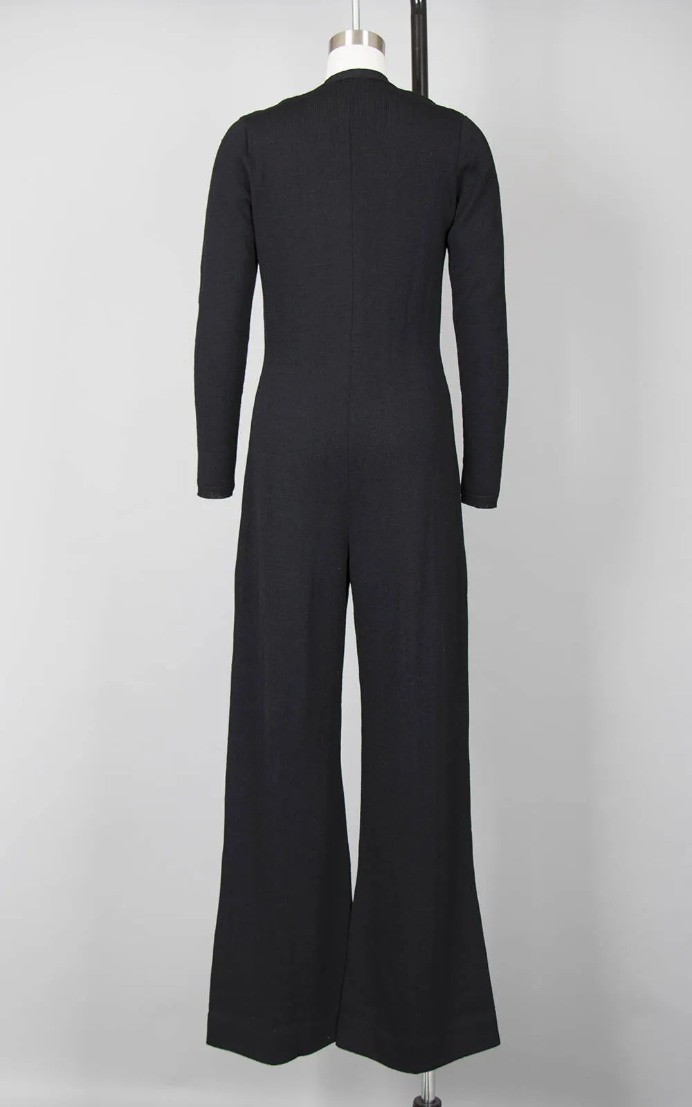 1970s Black Knit Wool Wide Leg Jumpsuit | medium
