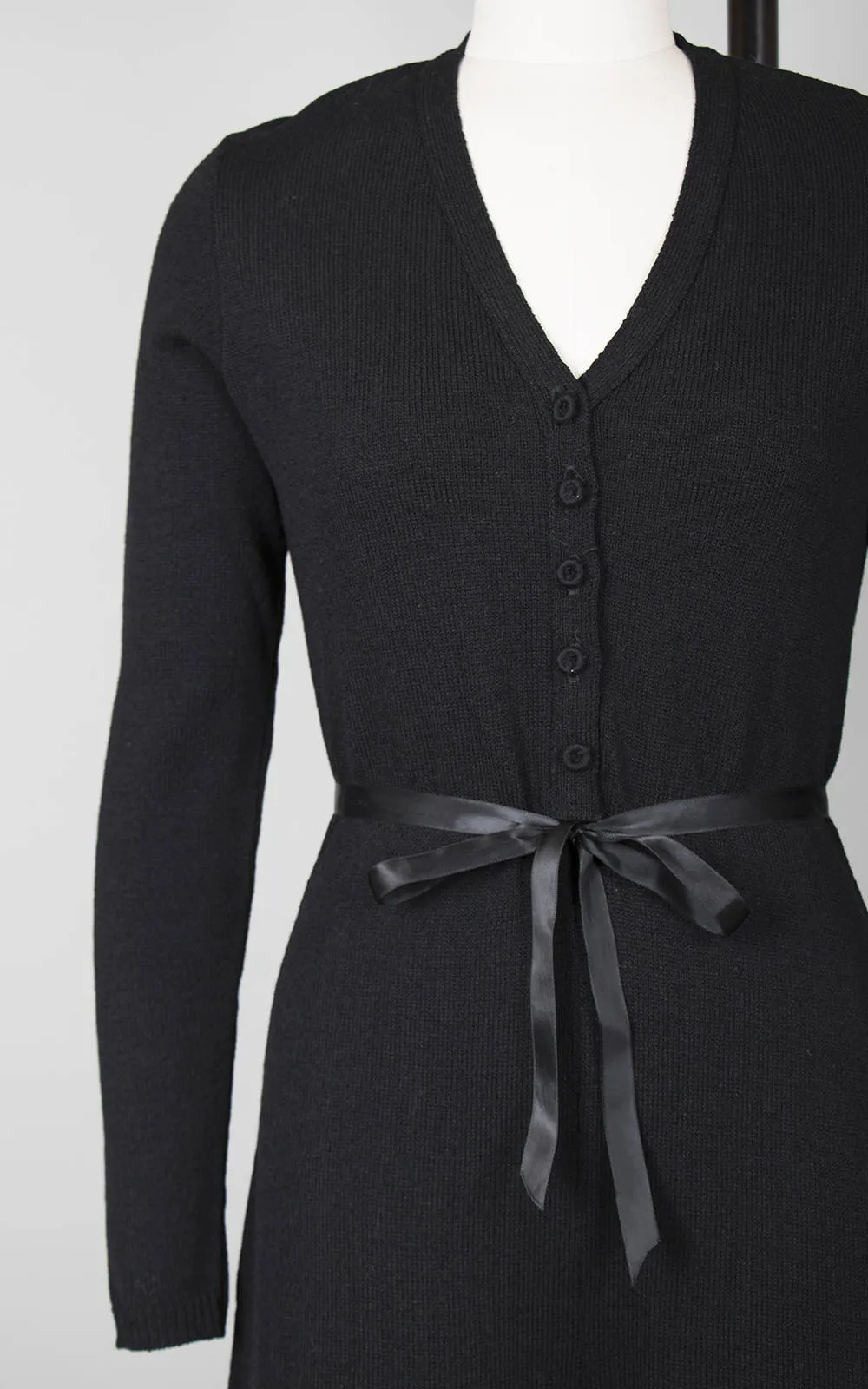 1970s Black Knit Wool Wide Leg Jumpsuit | medium