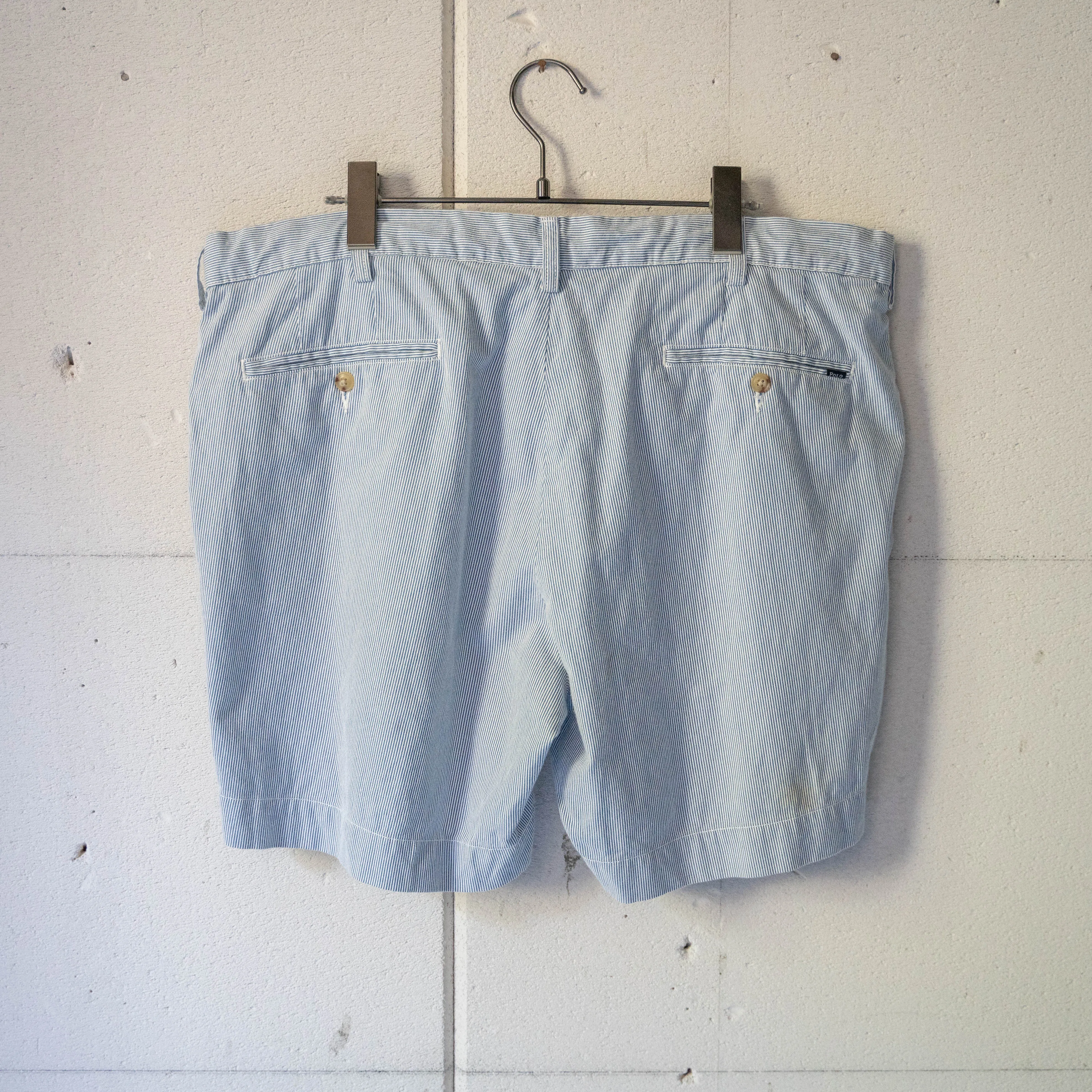 1990s Ralph Lauren blue × white striped shorts 'with waist cord remake'
