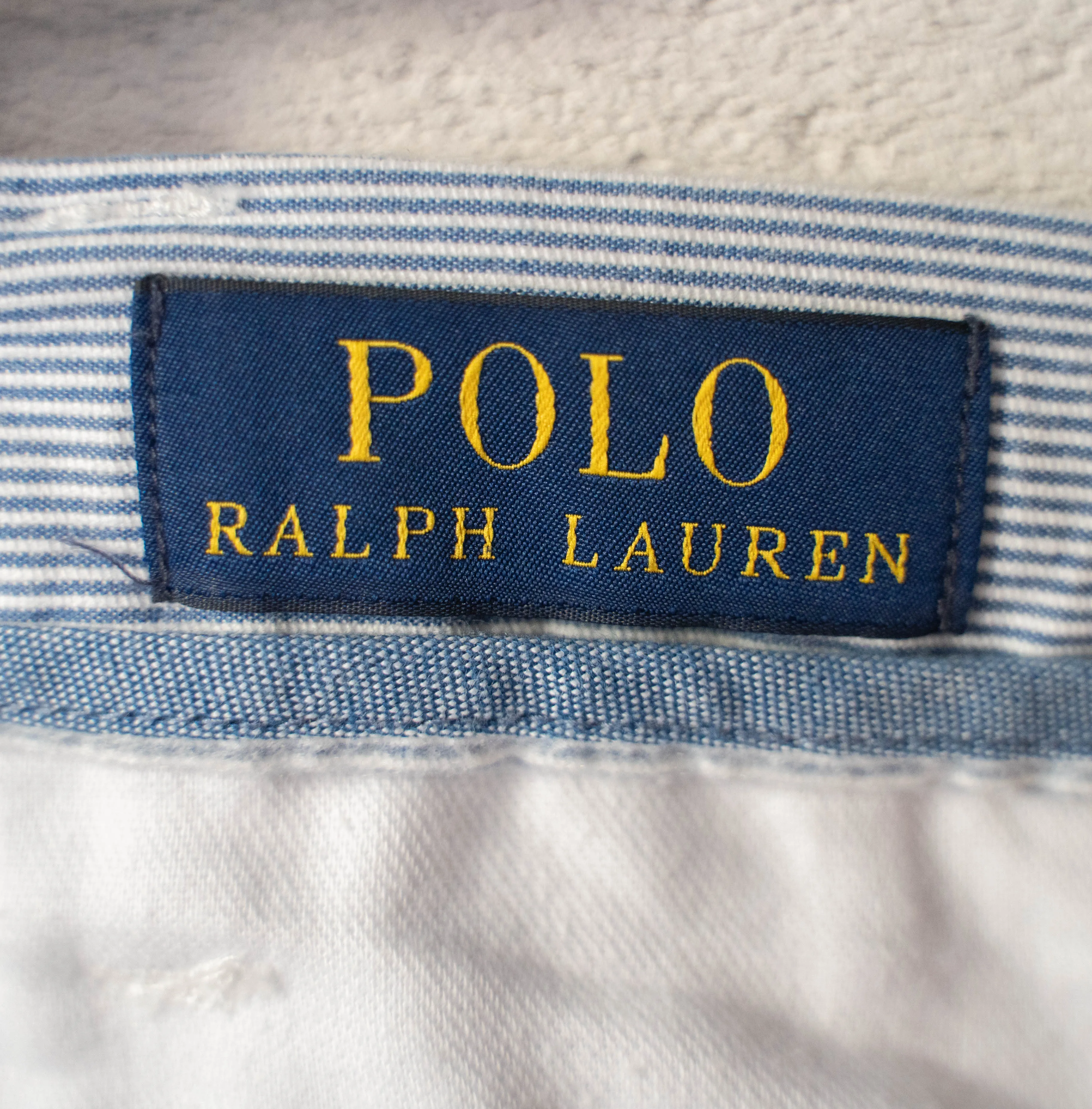 1990s Ralph Lauren blue × white striped shorts 'with waist cord remake'