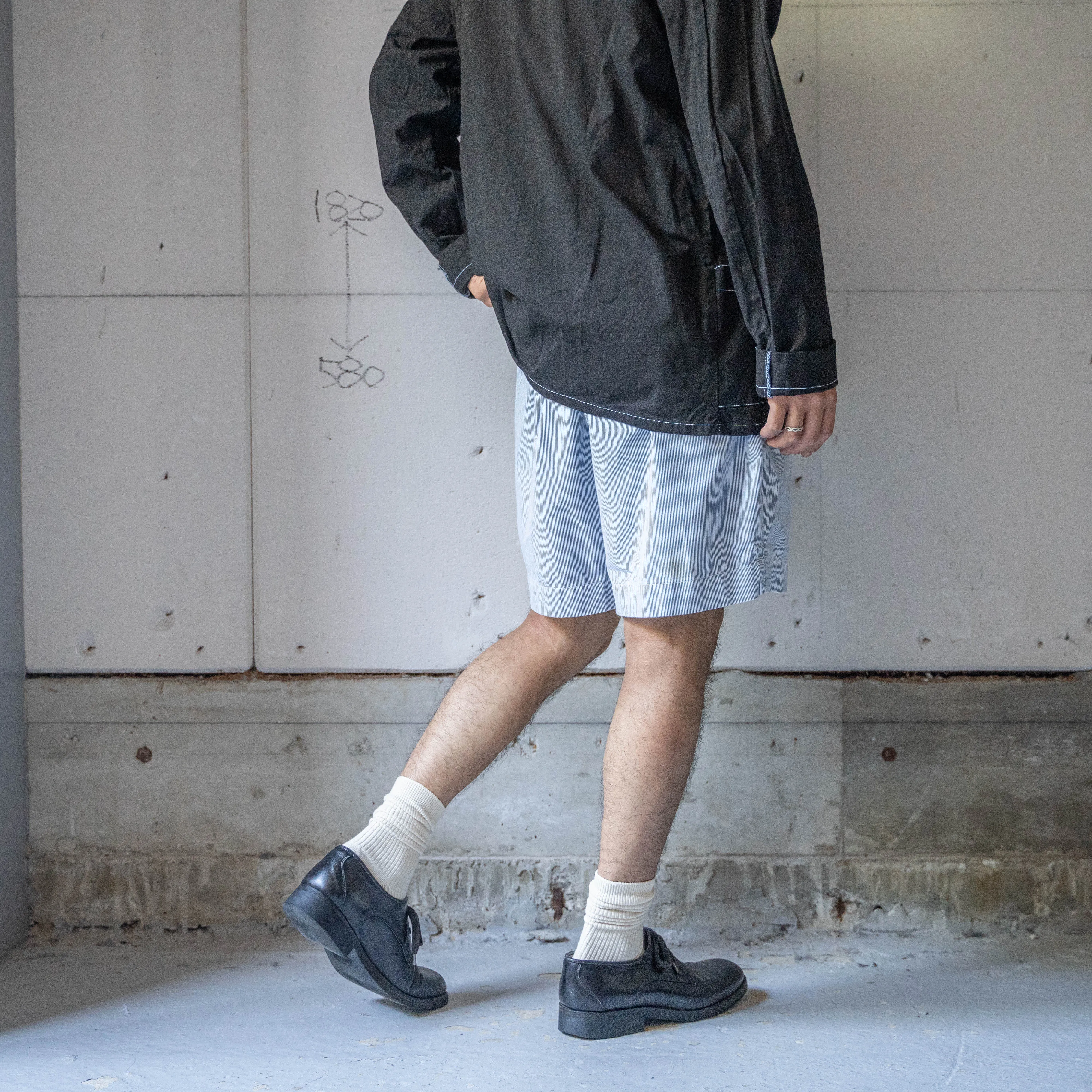 1990s Ralph Lauren blue × white striped shorts 'with waist cord remake'