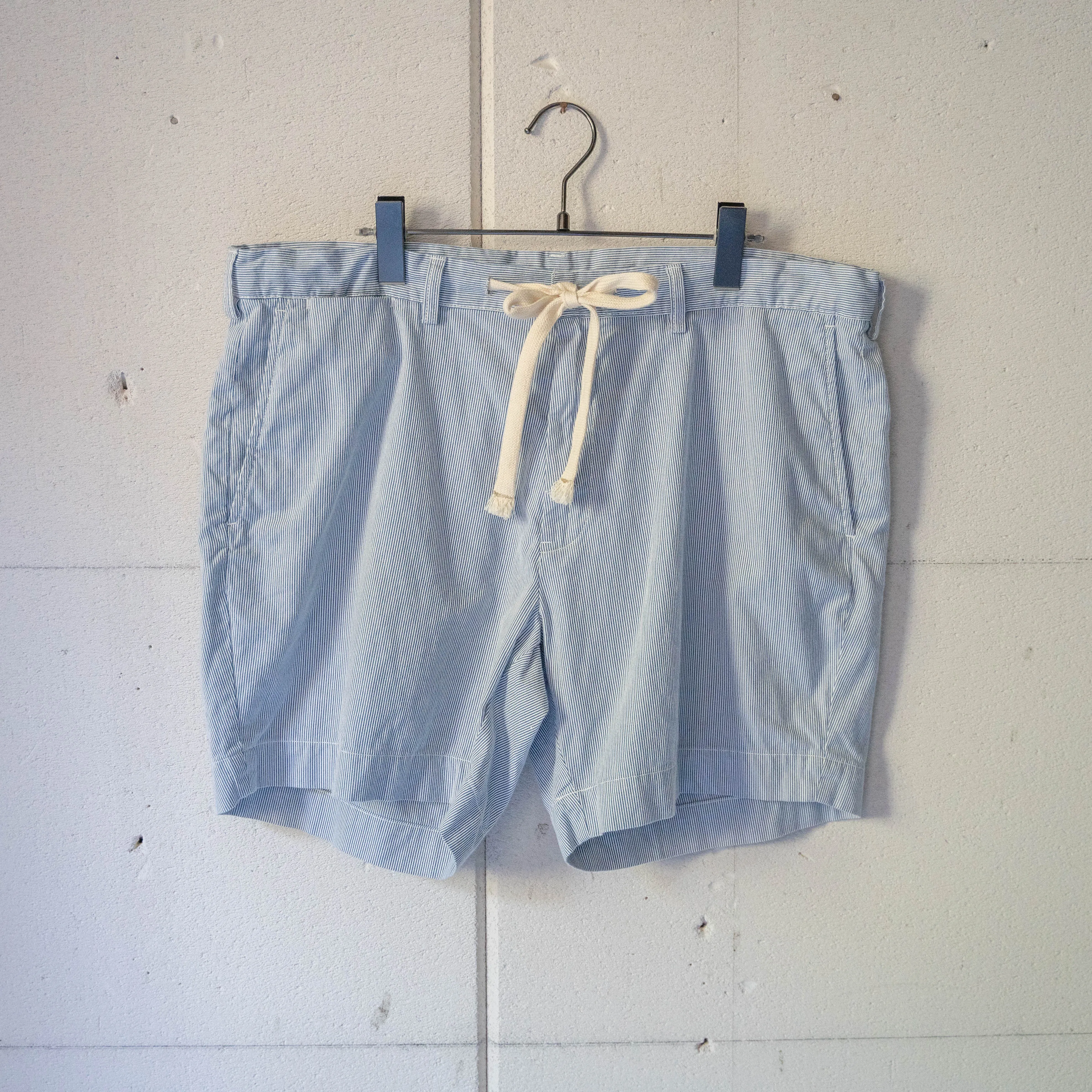 1990s Ralph Lauren blue × white striped shorts 'with waist cord remake'
