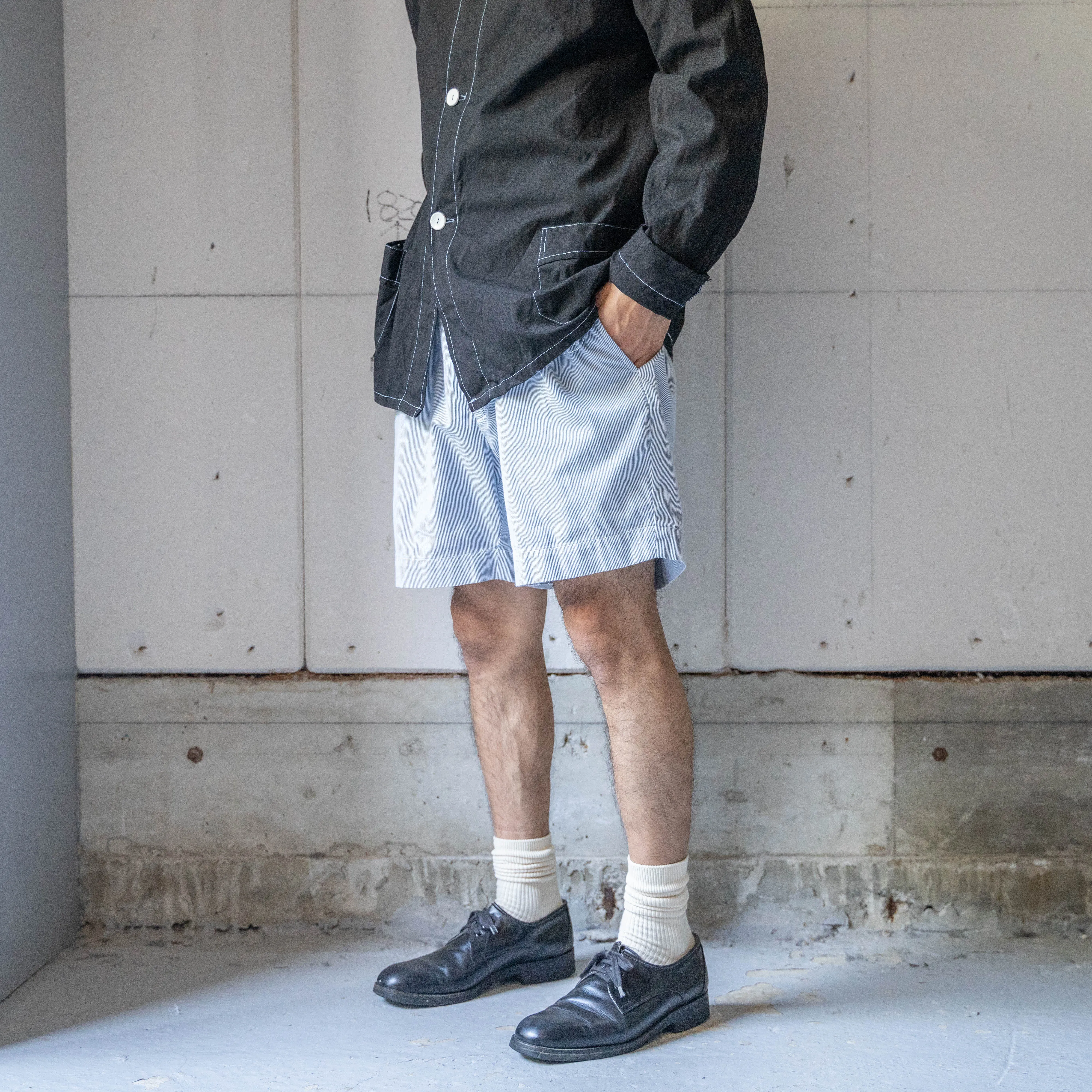 1990s Ralph Lauren blue × white striped shorts 'with waist cord remake'