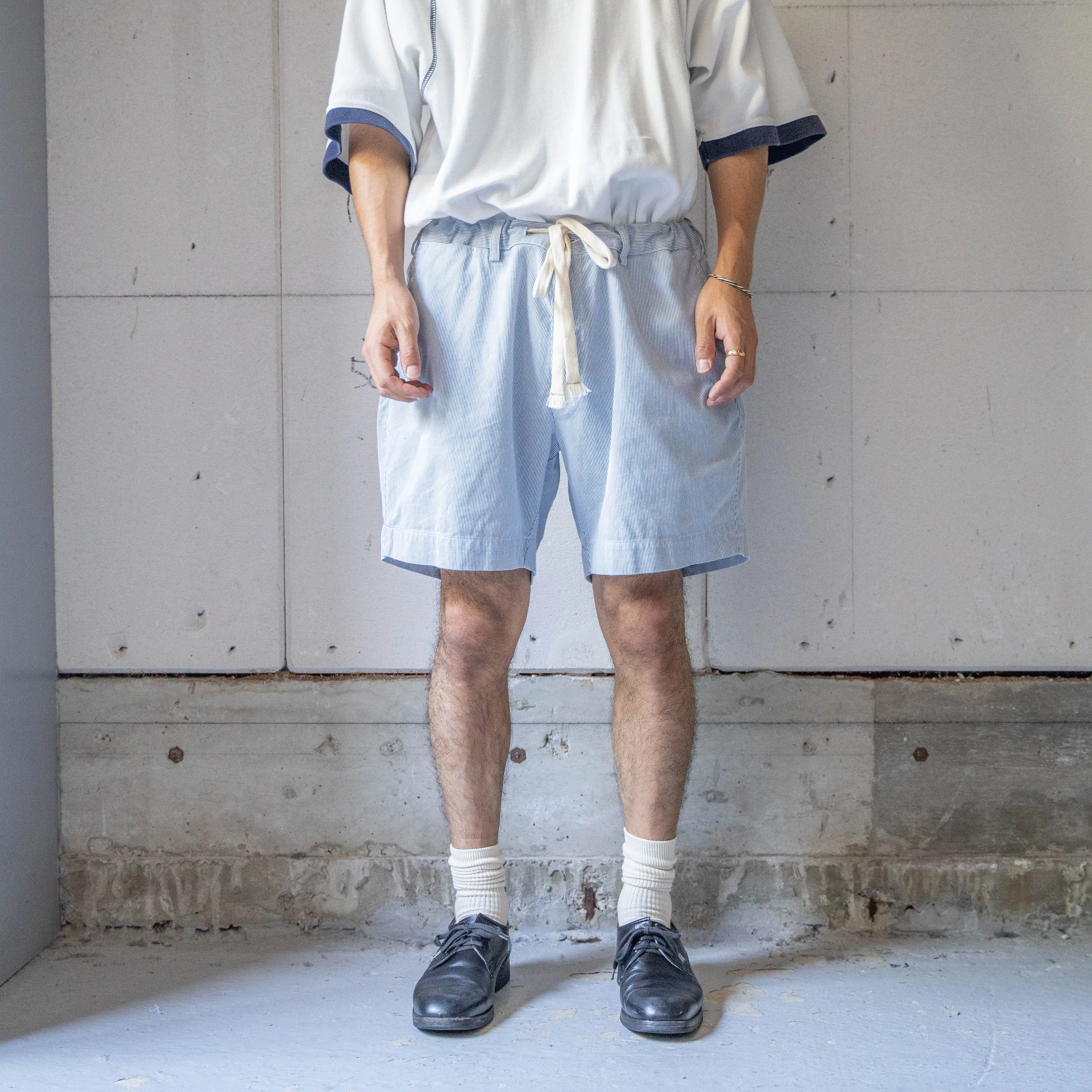 1990s Ralph Lauren blue × white striped shorts 'with waist cord remake'