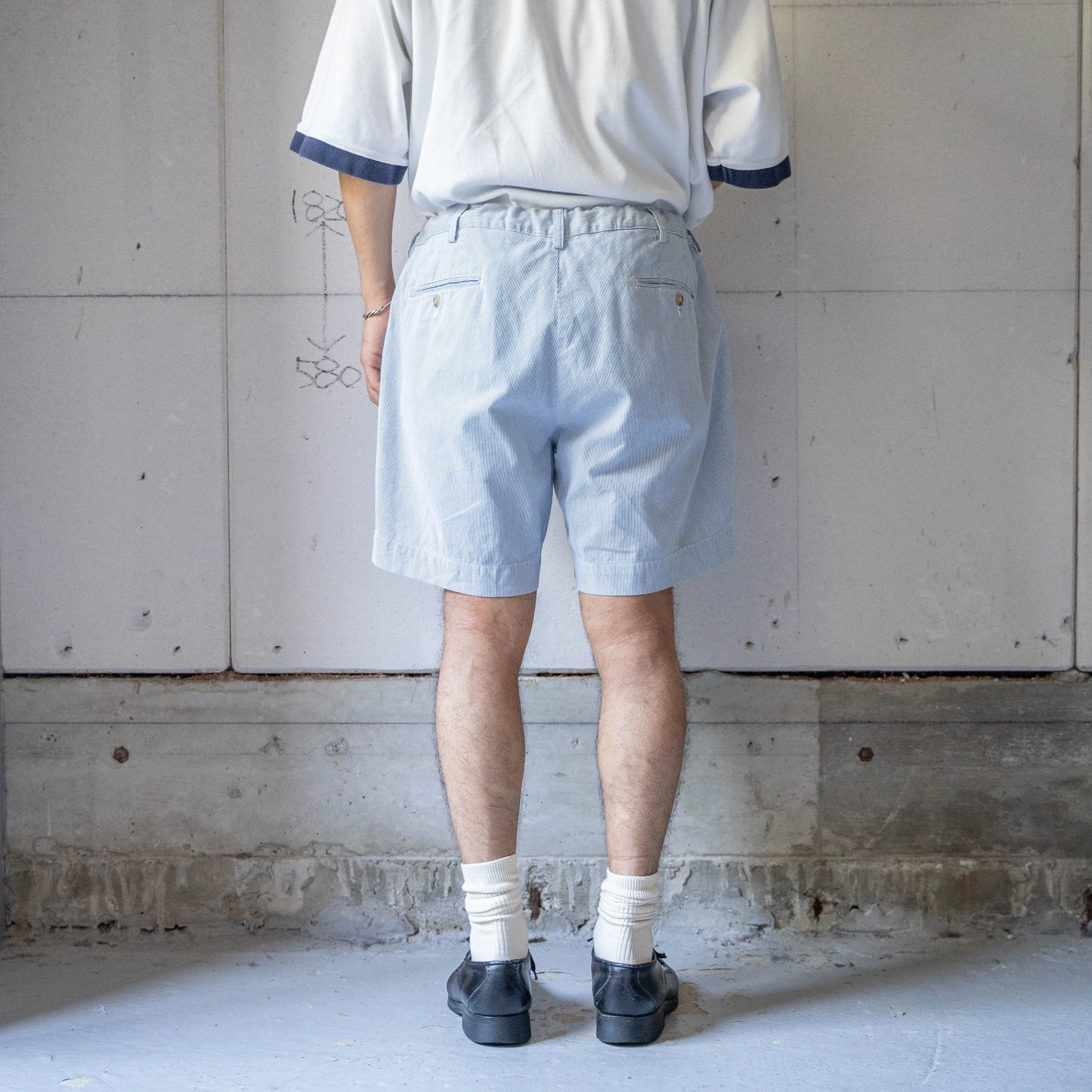 1990s Ralph Lauren blue × white striped shorts 'with waist cord remake'