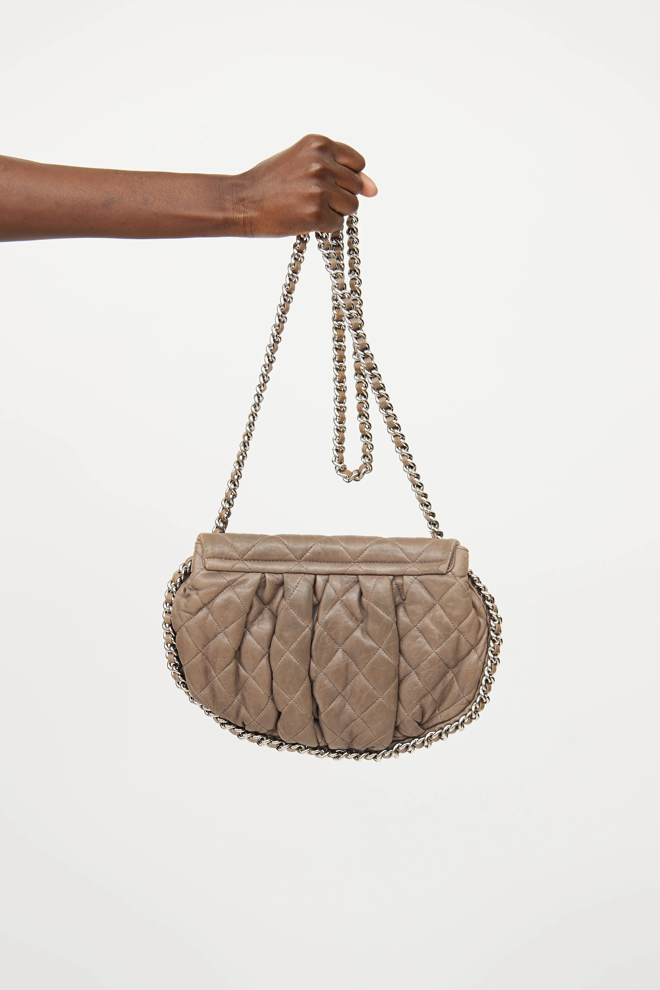 2011 Taupe Quilted Chain Around Crossbody Bag
