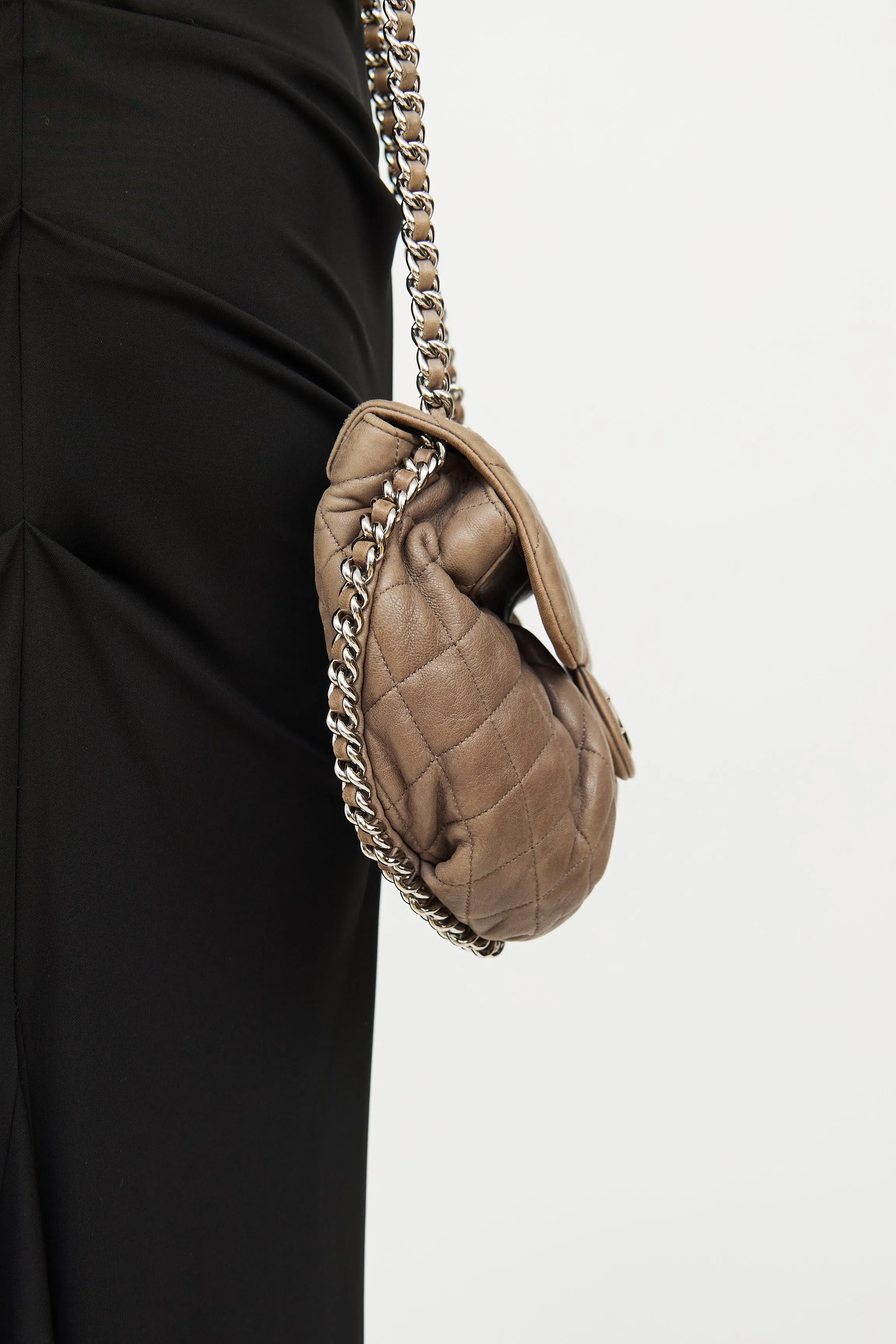2011 Taupe Quilted Chain Around Crossbody Bag