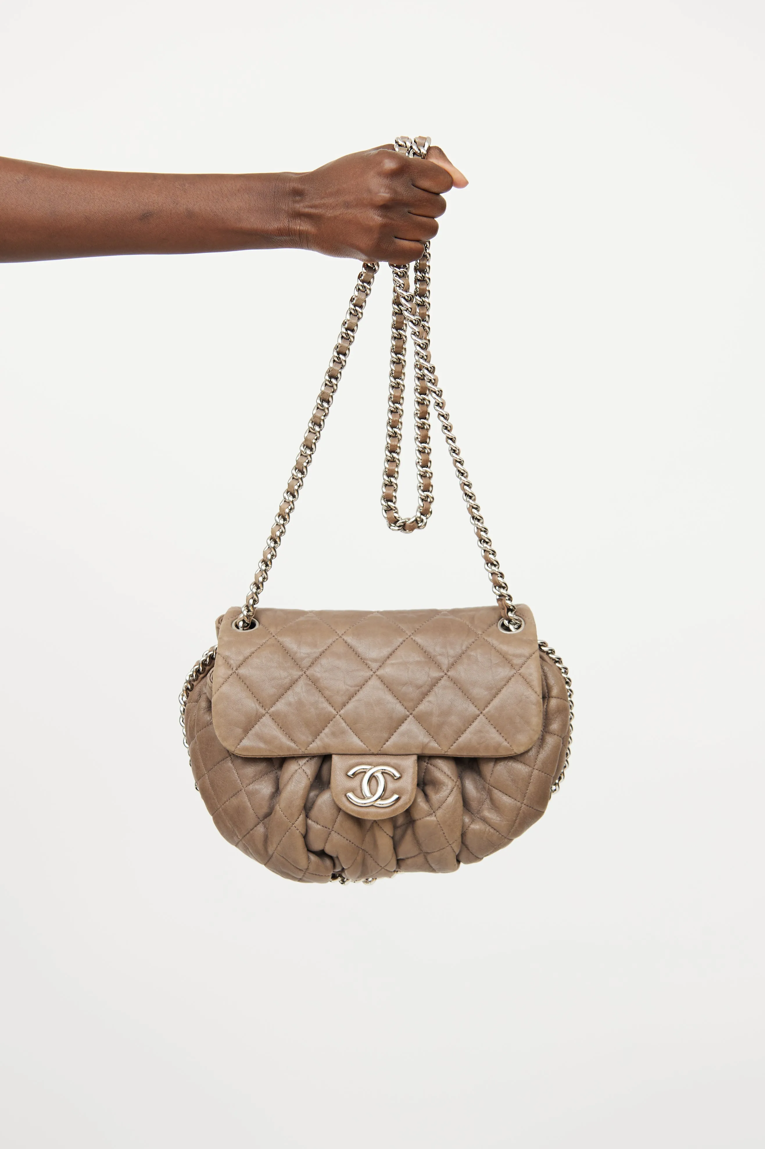 2011 Taupe Quilted Chain Around Crossbody Bag