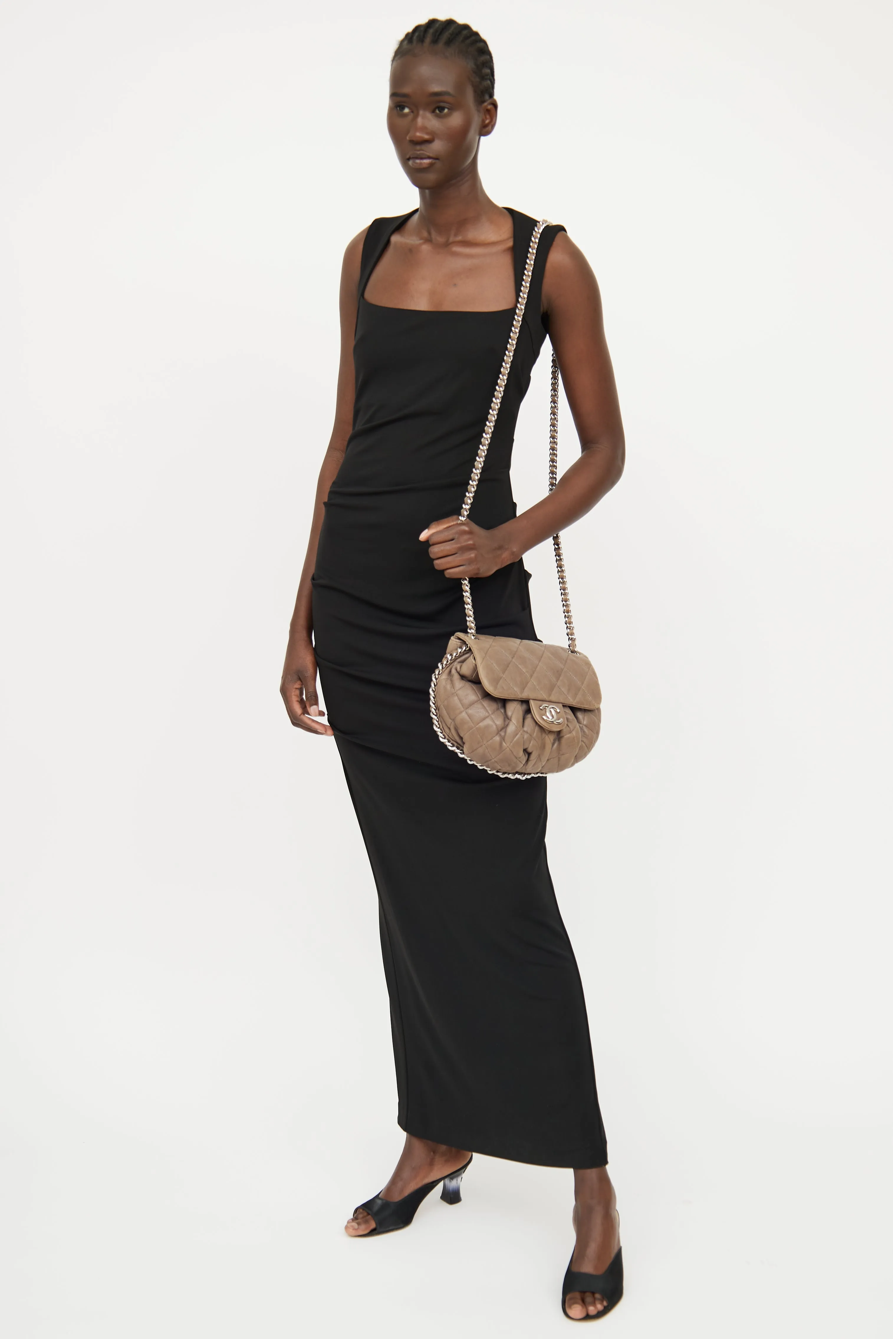 2011 Taupe Quilted Chain Around Crossbody Bag