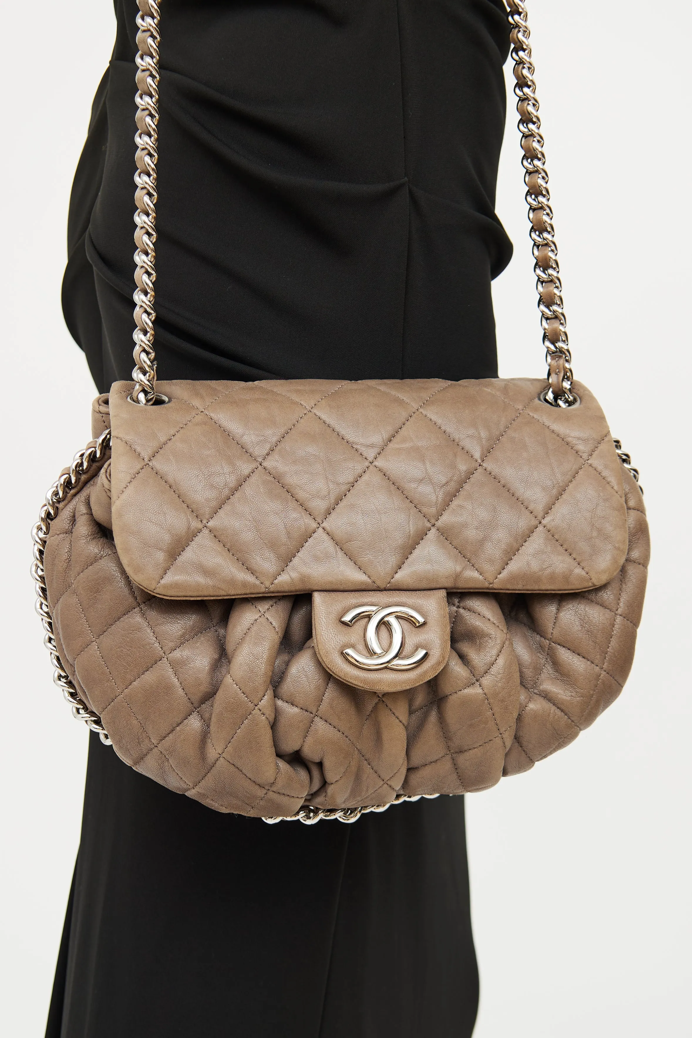 2011 Taupe Quilted Chain Around Crossbody Bag
