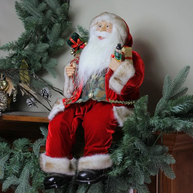 24" Chic Sitting Santa Claus Christmas Figurine with Gift Bag and Presents