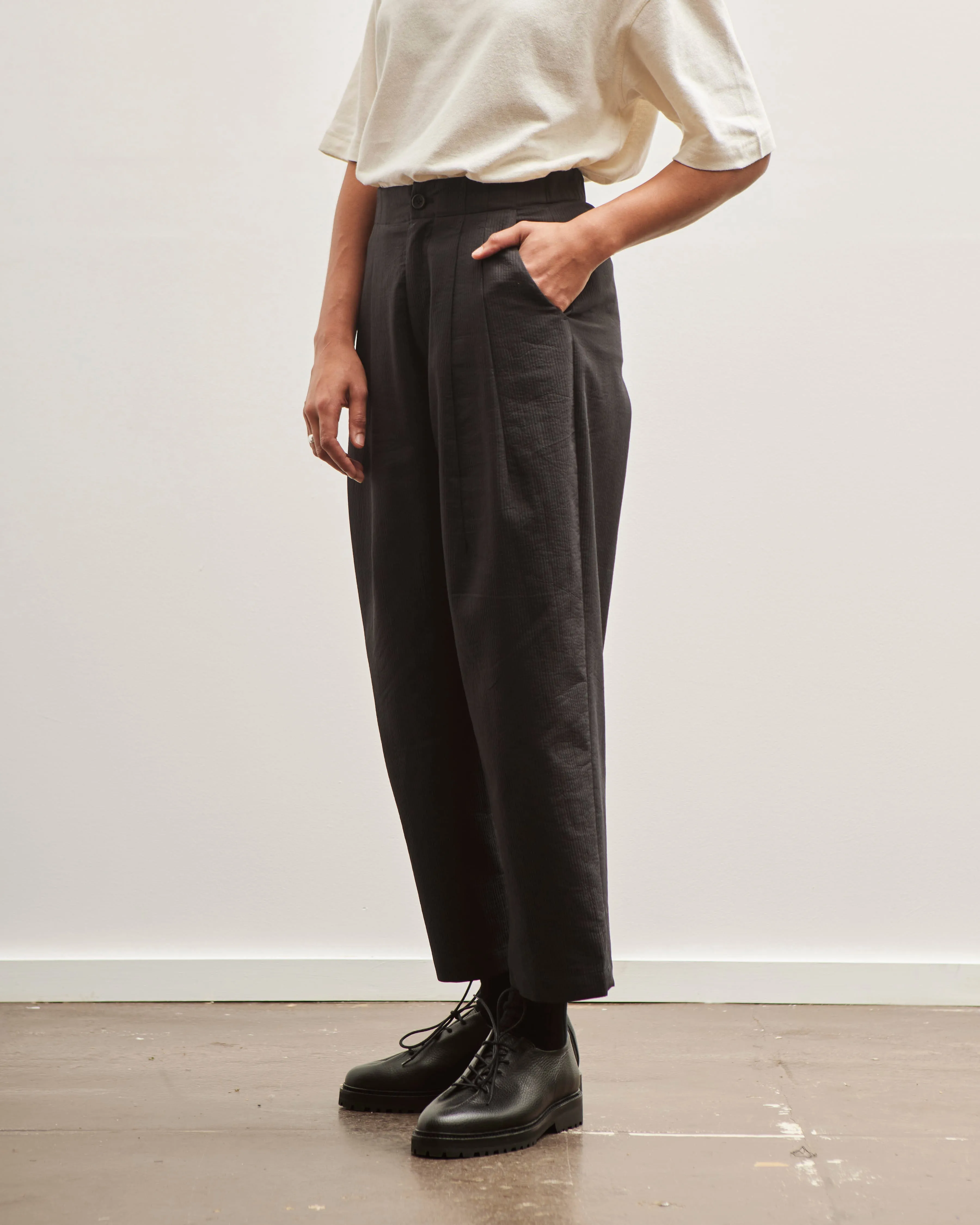7115 Pleated Trouser, Black Stripe Edition