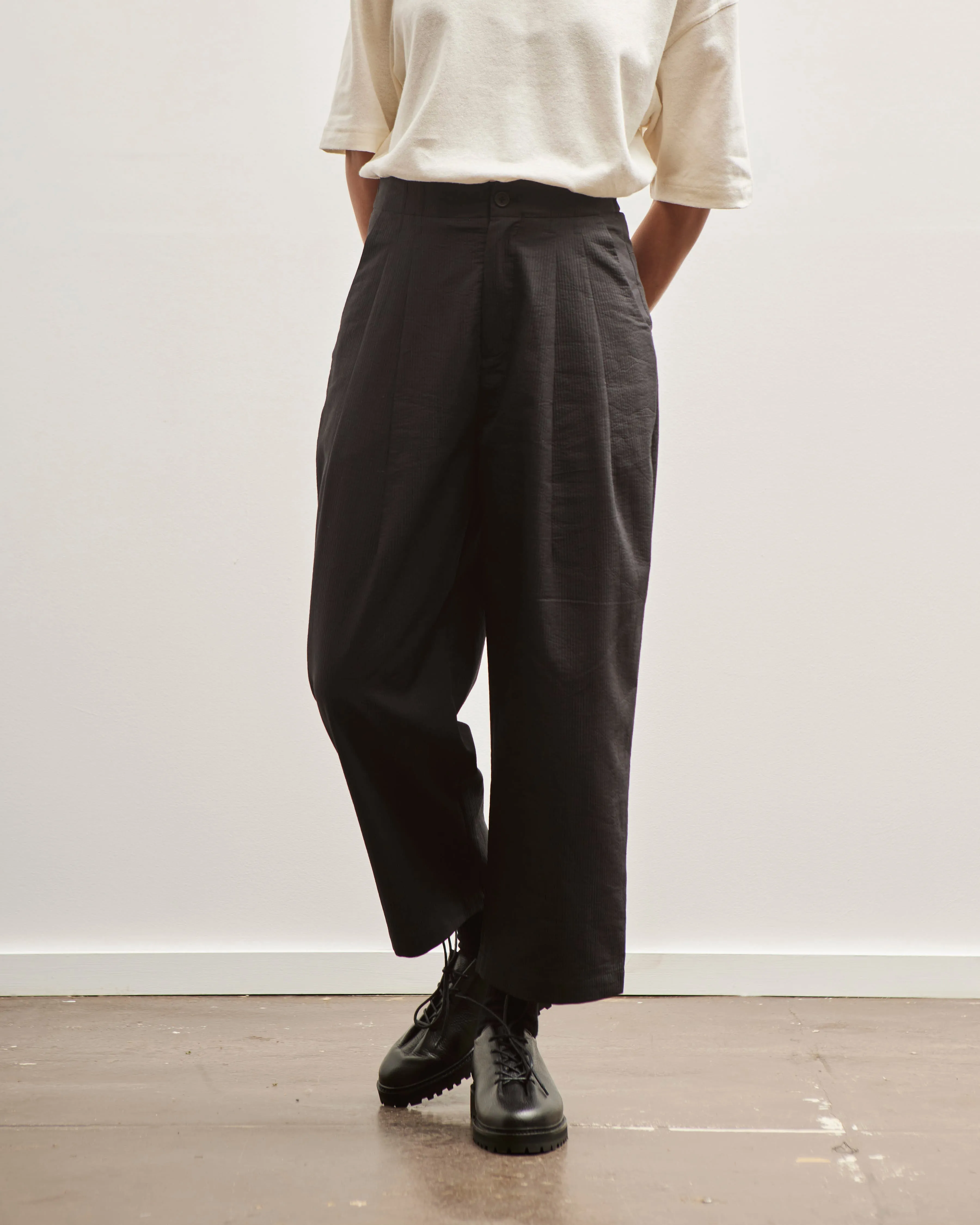 7115 Pleated Trouser, Black Stripe Edition