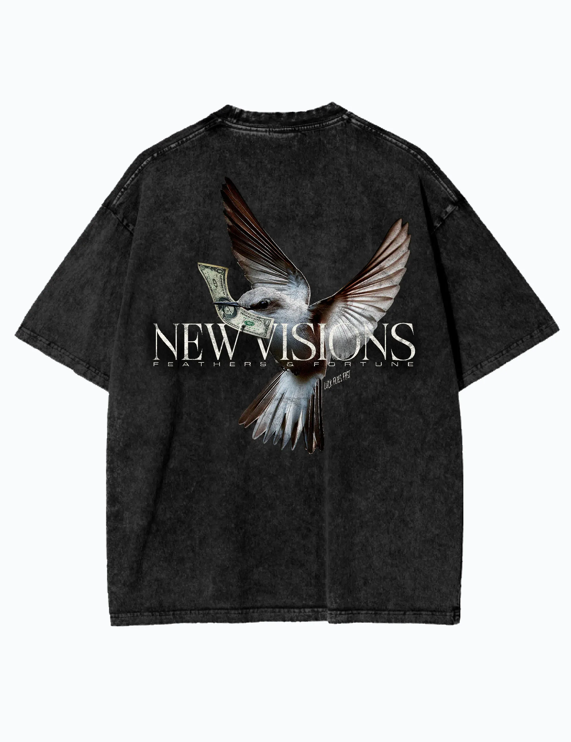 Acid Wash Oversized T-Shirt – Streetwear Mode aus Baumwolle – Unisex T-Shirt - Schwarz - Money flies