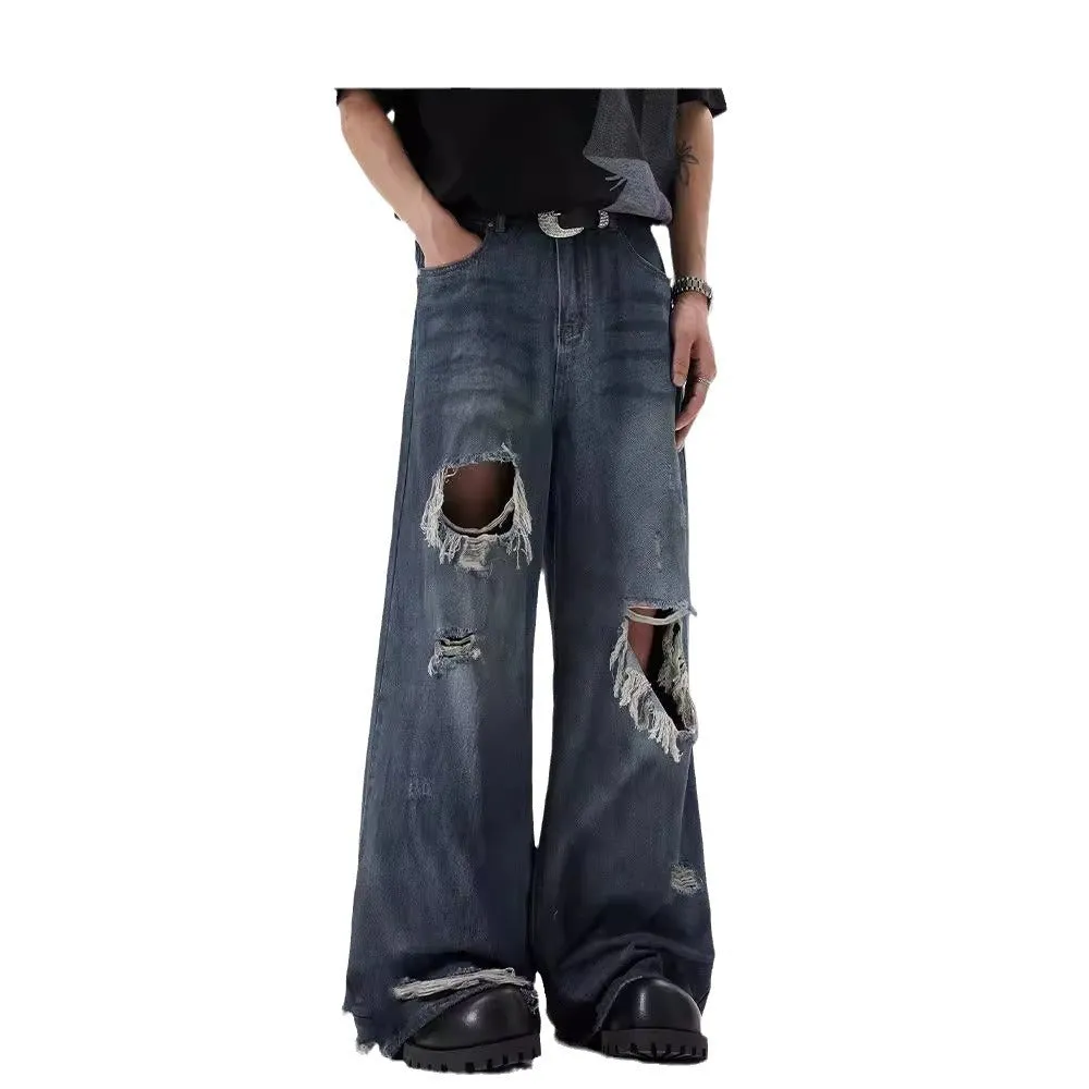 Advbridge 90s streetwear American Ripped Jeans Men's Niche High-Grade Pants Couple