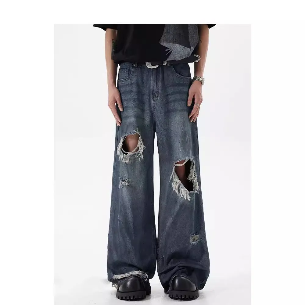 Advbridge 90s streetwear American Ripped Jeans Men's Niche High-Grade Pants Couple