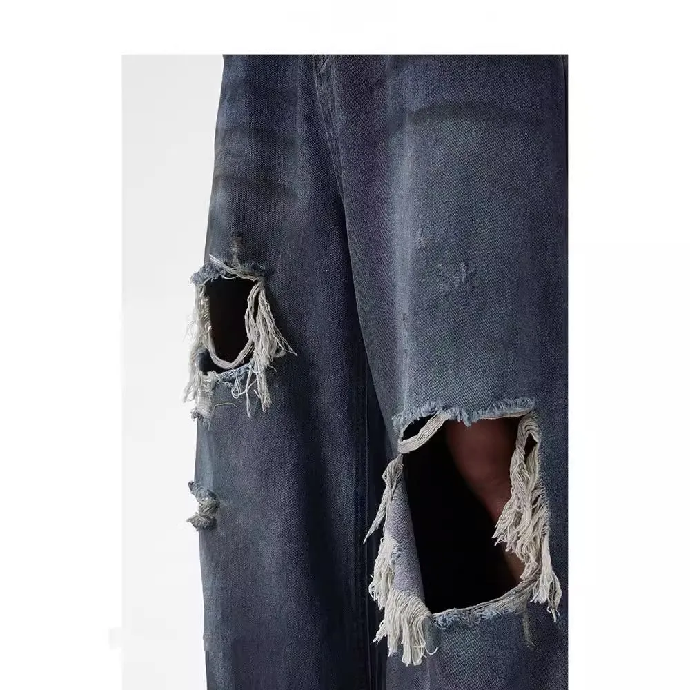 Advbridge 90s streetwear American Ripped Jeans Men's Niche High-Grade Pants Couple