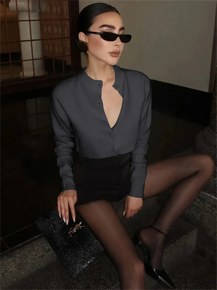 Advbridge Knit Cardigan Sweater Female Long Sleeve Cropped Solid Top Streetwear Casual Patchwork Commute Top Women Knitwear Cardigan