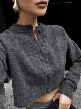 Advbridge Knit Cardigan Sweater Female Long Sleeve Cropped Solid Top Streetwear Casual Patchwork Commute Top Women Knitwear Cardigan