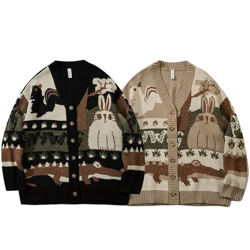 Advbridge Vintage Cardigan Oversized Sweater New Japanese Harajuku Cartoon Knitted Sweater Pullover Hip Hop Streetwear Loose Knitwear Tops
