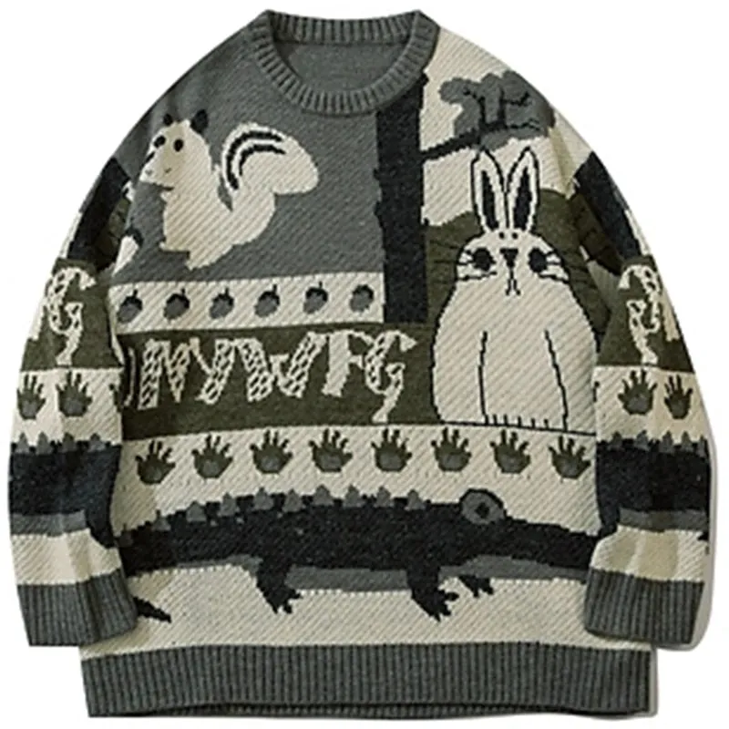 Advbridge Vintage Cardigan Oversized Sweater New Japanese Harajuku Cartoon Knitted Sweater Pullover Hip Hop Streetwear Loose Knitwear Tops