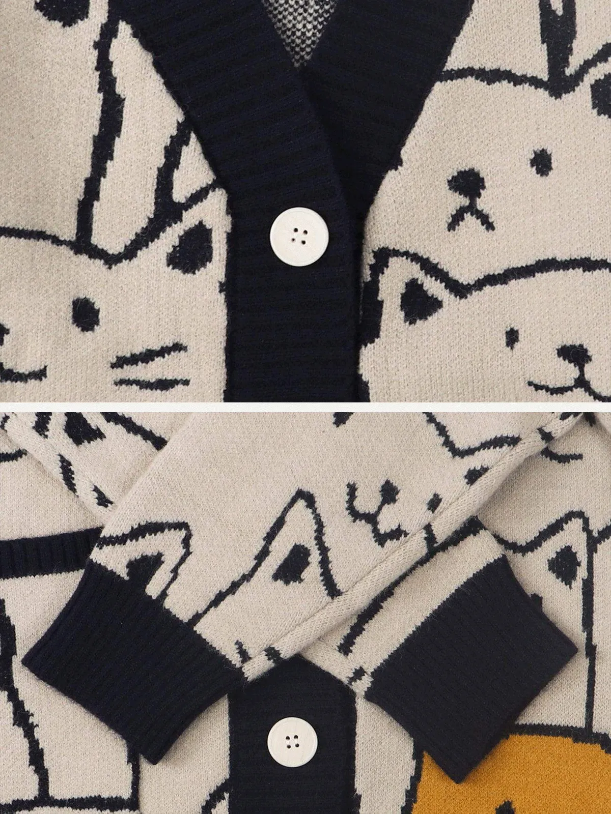 AlanBalen® - Cartoon Cat Print Knit Cardigan