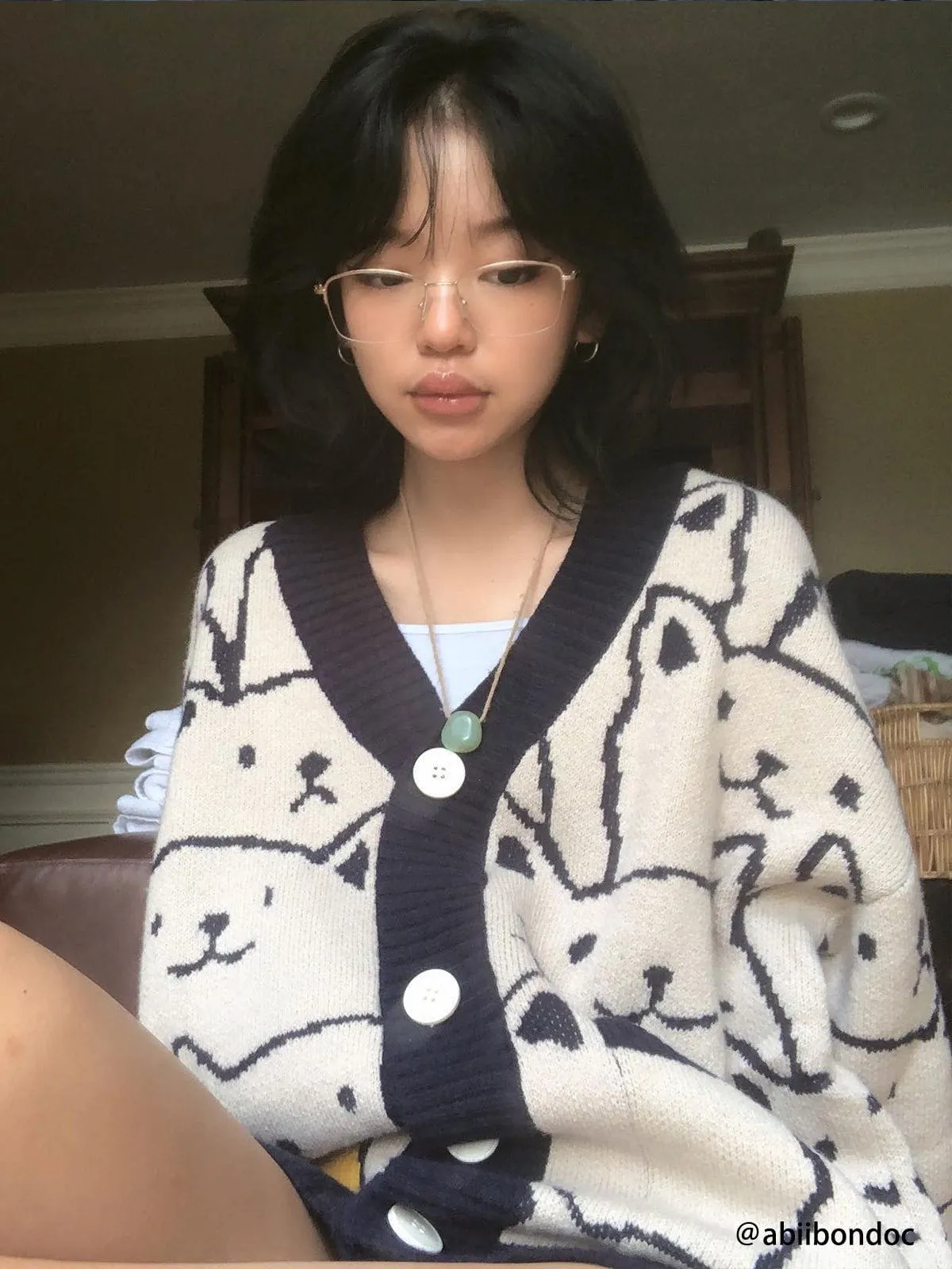 AlanBalen® - Cartoon Cat Print Knit Cardigan