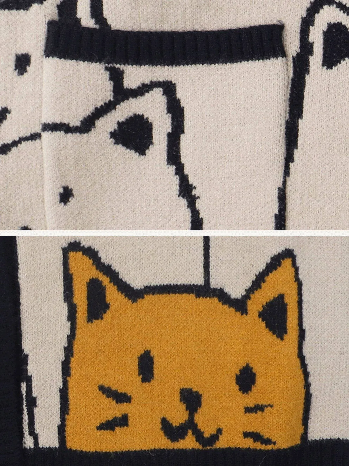 AlanBalen® - Cartoon Cat Print Knit Cardigan