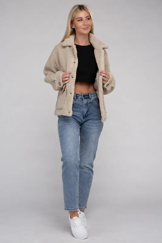 Ambiance Apparel Cozy Sherpa Button-Front Jacket