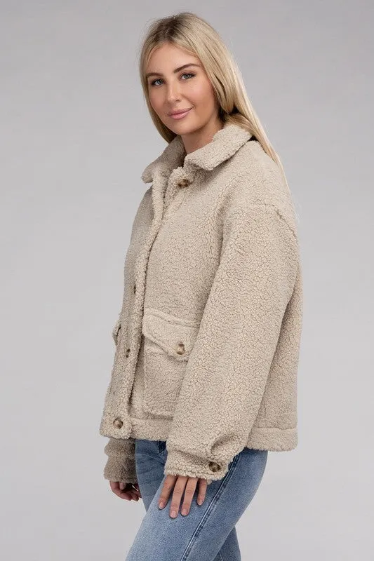 Ambiance Apparel Cozy Sherpa Button-Front Jacket