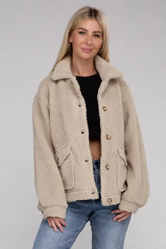 Ambiance Apparel Cozy Sherpa Button-Front Jacket