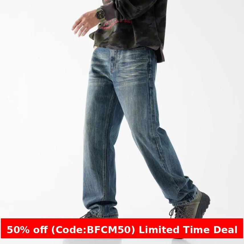 Amozae 90s streetwear American-Style Denim Street Loose Straight Pants Washed Comfortable Fashion Retro Casual Trousers Mop Jeans