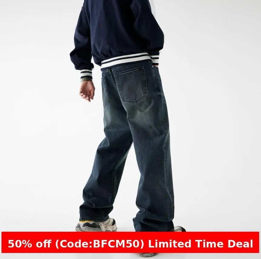 Amozae 90s streetwear American-Style Denim Street Loose Straight Pants Washed Comfortable Fashion Retro Casual Trousers Mop Jeans
