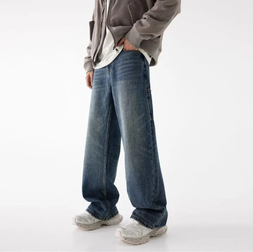 Amozae 90s streetwear American-Style Denim Street Loose Straight Pants Washed Comfortable Fashion Retro Casual Trousers Mop Jeans