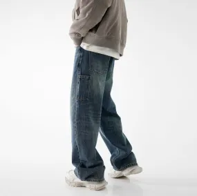 Amozae 90s streetwear American-Style Denim Street Loose Straight Pants Washed Comfortable Fashion Retro Casual Trousers Mop Jeans