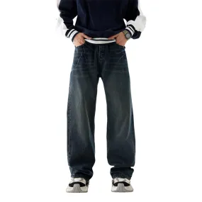 Amozae 90s streetwear New Loose Straight Jeans Men's American Retro Lazy High Street Casual Wide-Leg Pants
