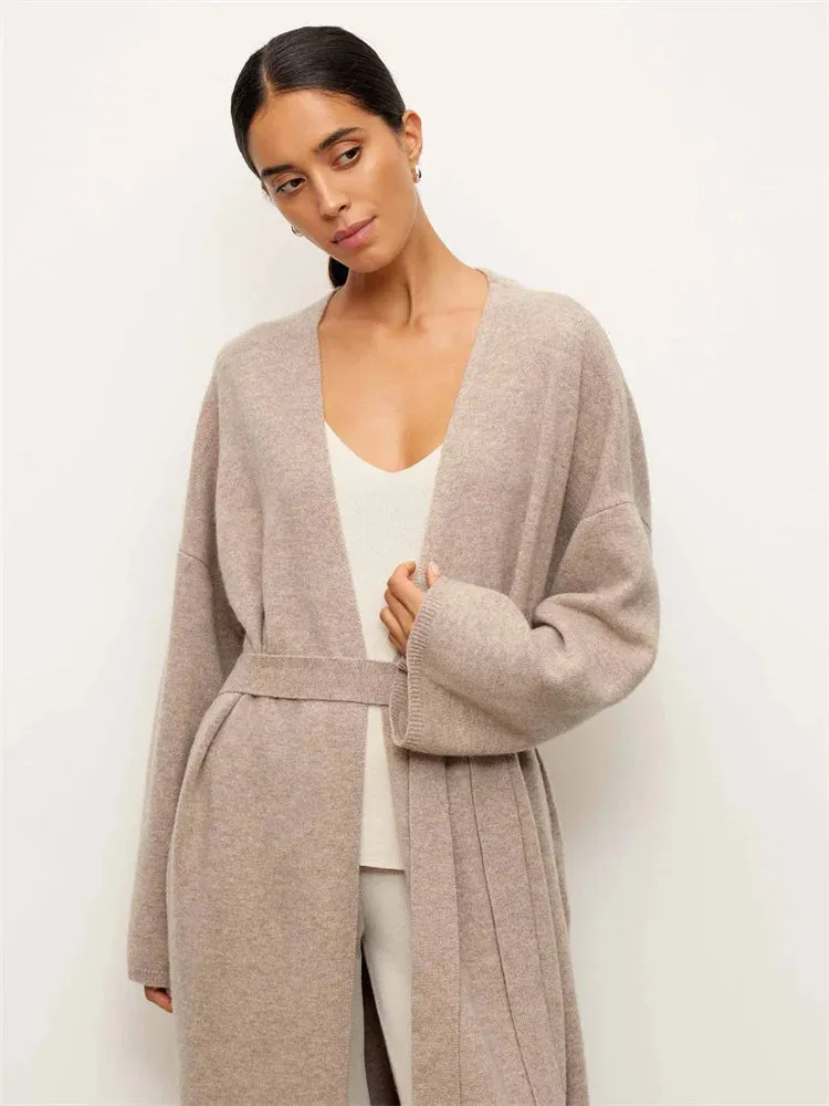 Amozae Winter Oversized Sweater Cardigan Female Loose Lace-Up Knit Long Sleeve High Waist Outwear Streetwear Women Knitwear Coat