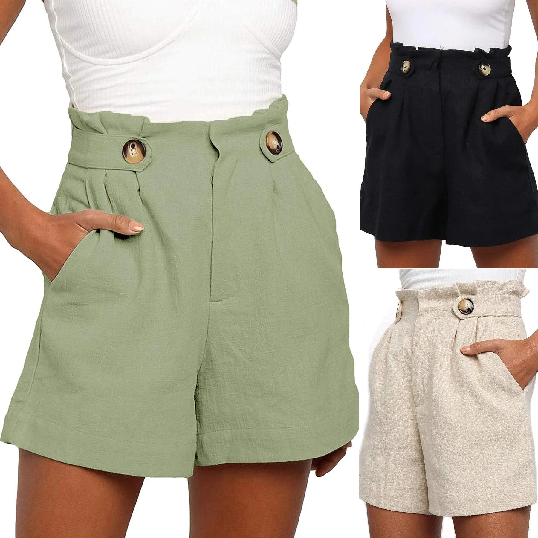 Amy Fashion - Casual High Waist Loose Cotton Hemp Shorts