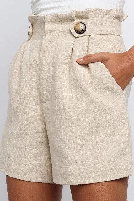 Amy Fashion - Casual High Waist Loose Cotton Hemp Shorts