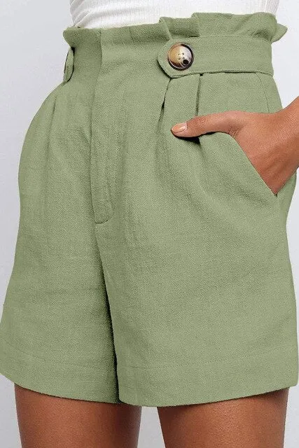 Amy Fashion - Casual High Waist Loose Cotton Hemp Shorts