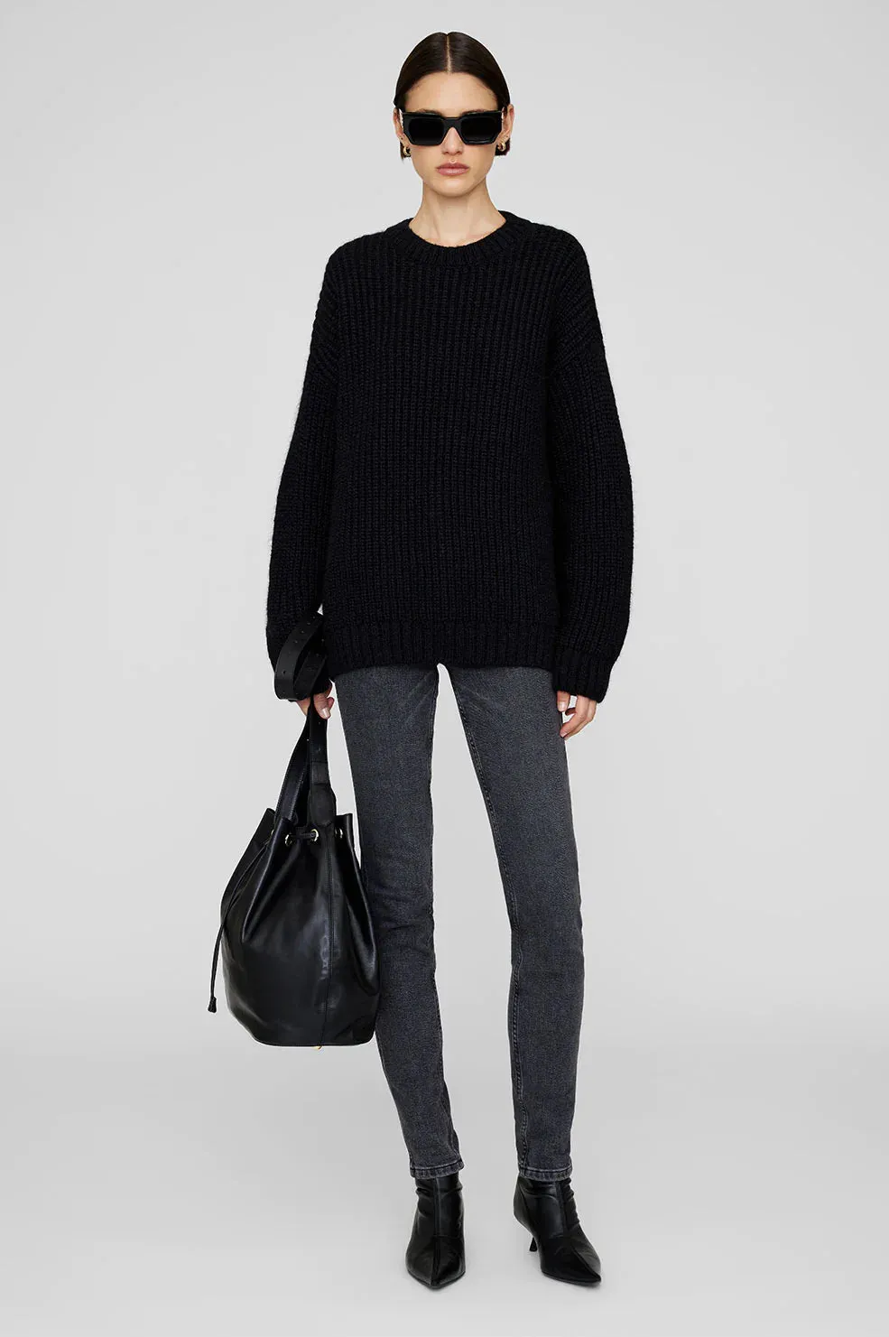 Anine Bing SYDNEY CREW SWEATER - BLACK