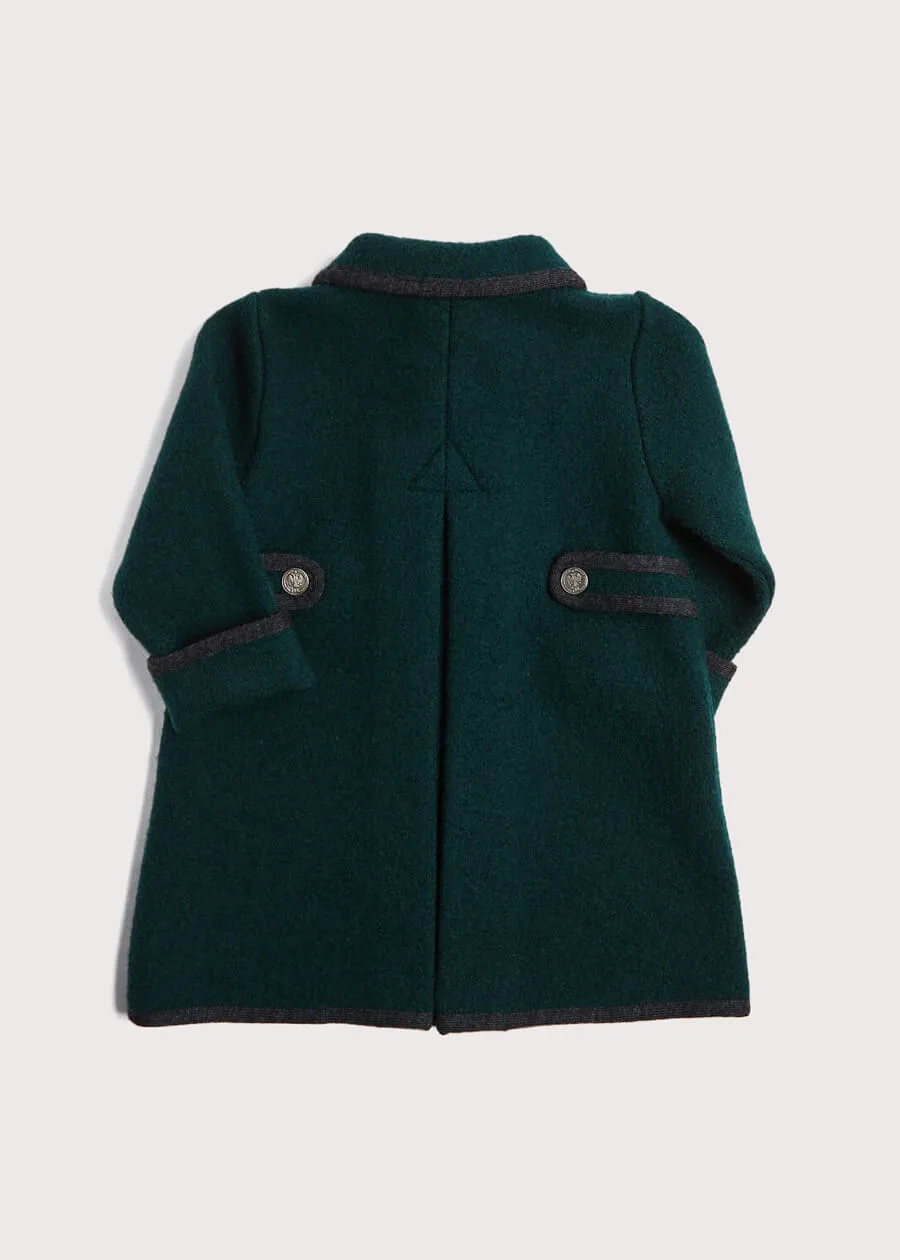 Austrian Single Breasted Coat With Grey Trim in Bottle Green (12mths-10yrs)