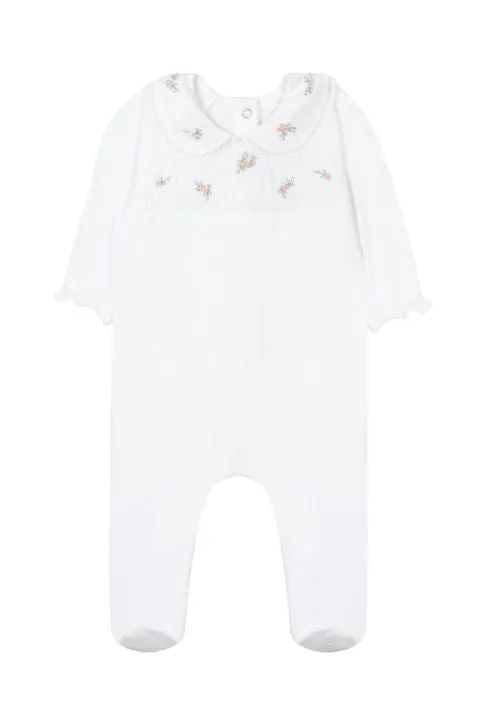 Babygrow - White cotton with embroidery