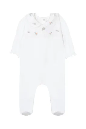 Babygrow - White cotton with embroidery