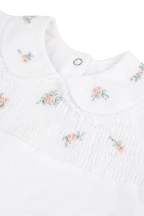 Babygrow - White cotton with embroidery