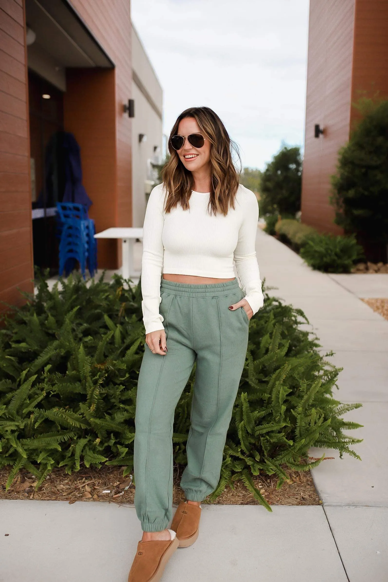 Back to It High Waist Pintuck Sweatpants - Grey Green