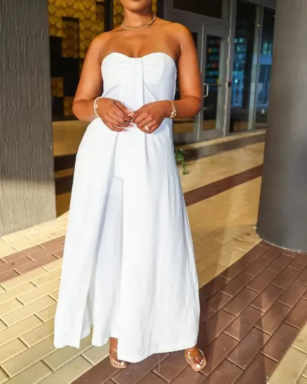 Bandeau Slit Longline Top & High Waist Pants Set