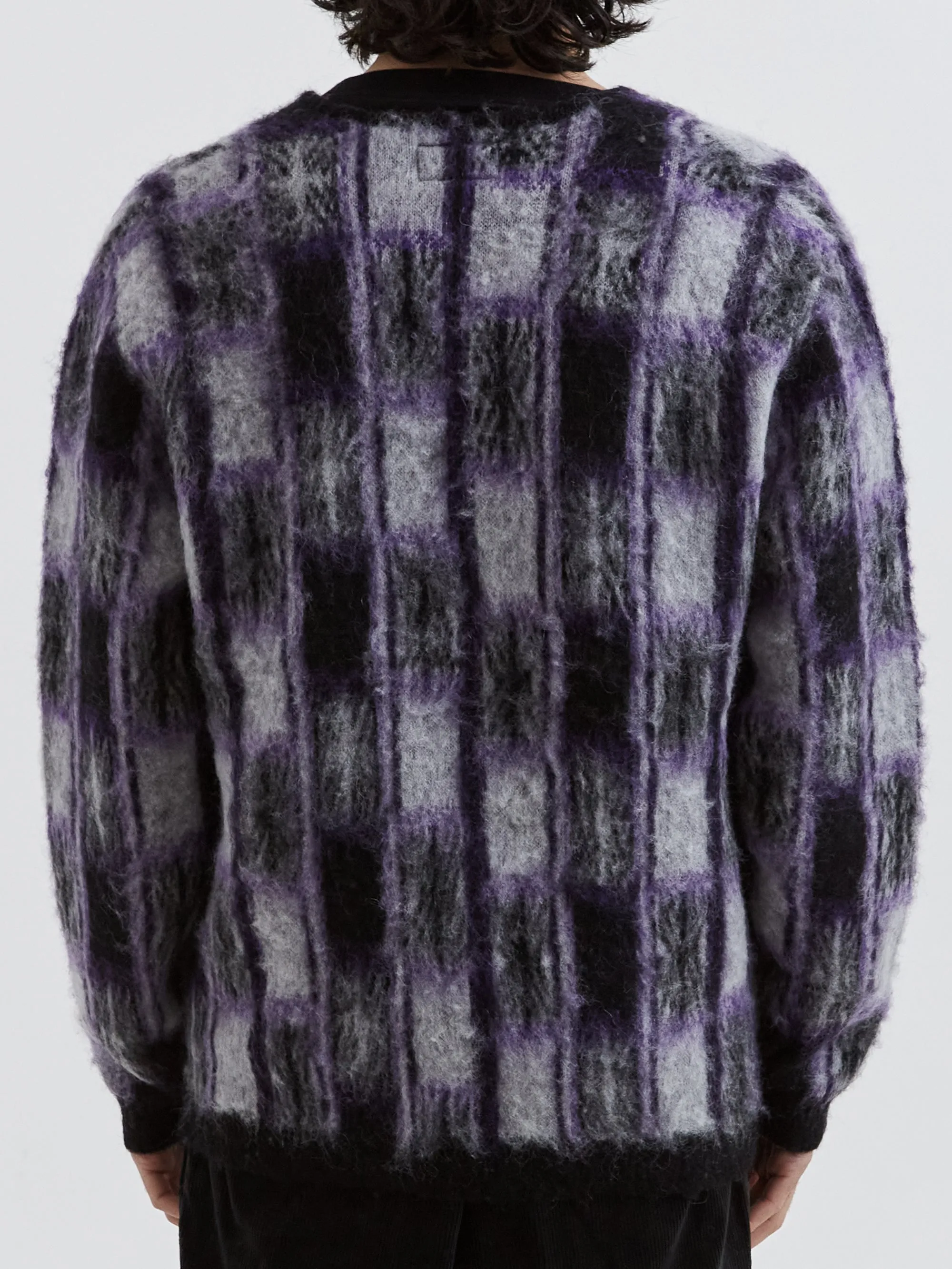Beams Plus Cardigan Double Jacquard Check Pattern - Black