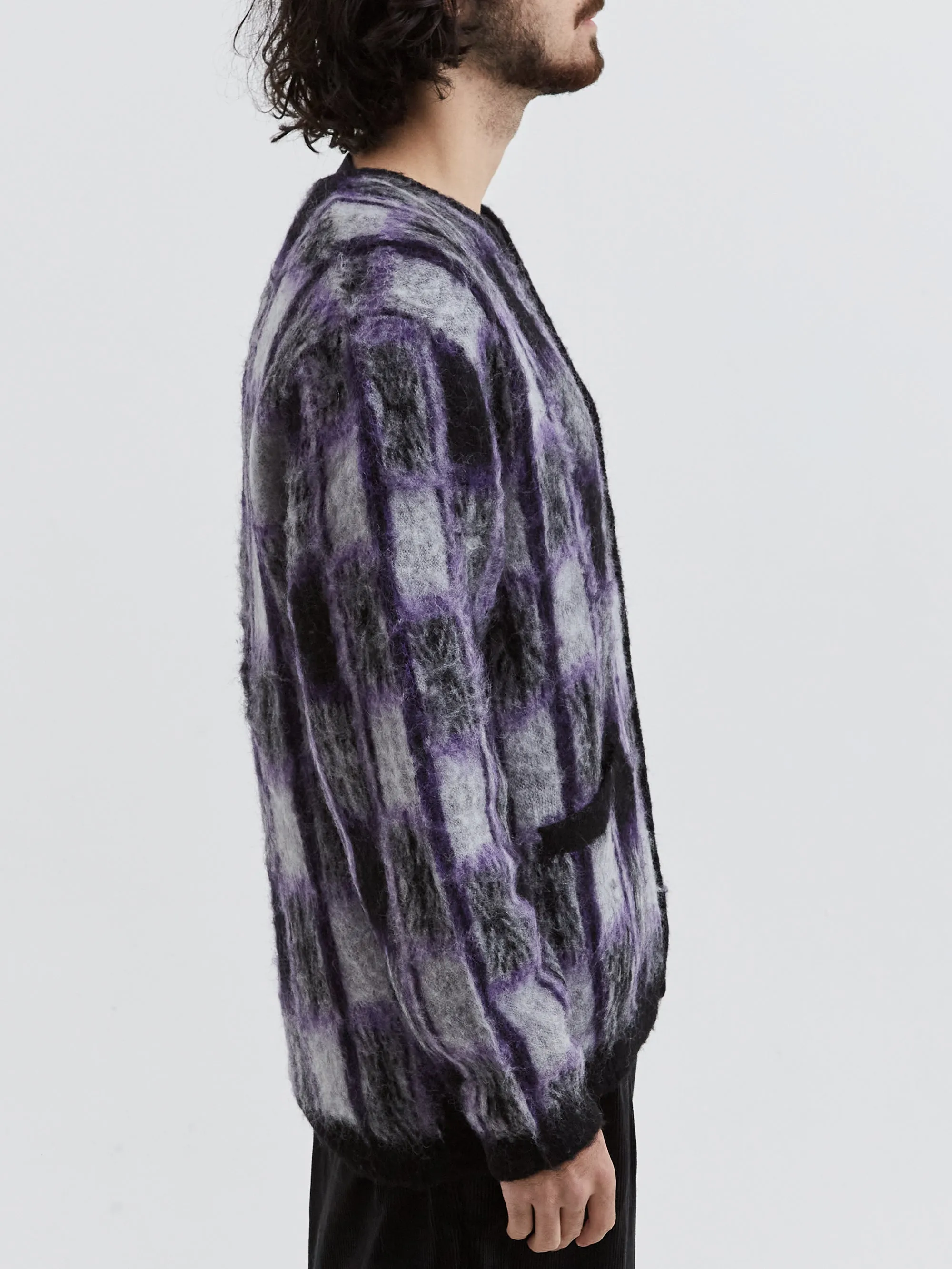 Beams Plus Cardigan Double Jacquard Check Pattern - Black